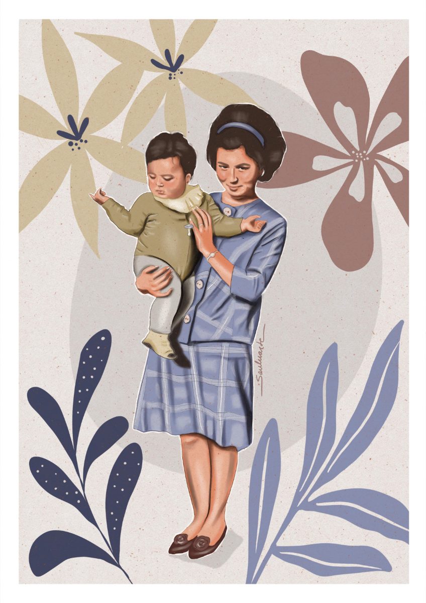 Vintage mother and child portrait redrawn as a digital collage · Souluarte