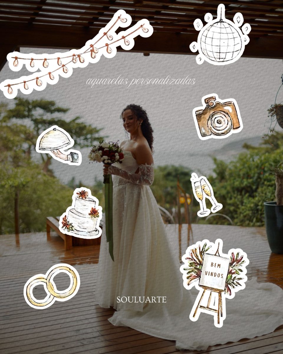 Bride on the deck with hand-painted watercolour stickers · Souluarte